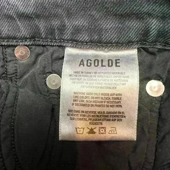 Agolde Toni Mid Rise Straight Jeans black distressed denim raw hem size 26 - Picture 10 of 11